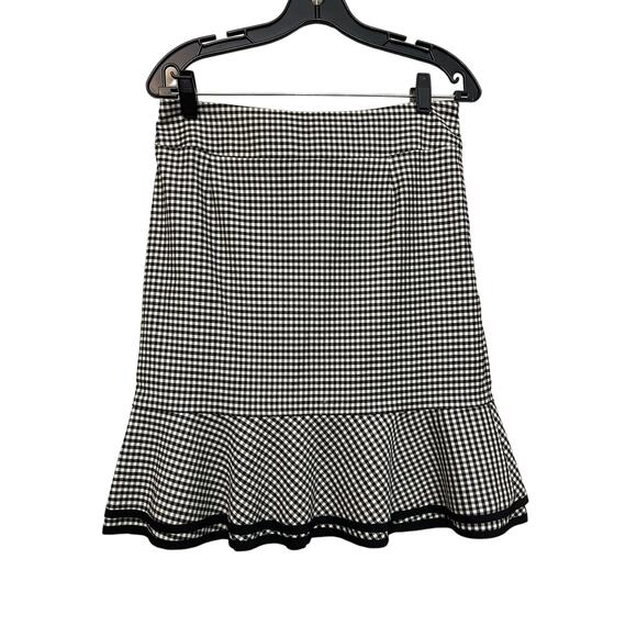 Carlisle skirt black white gingham pattern ruffle hem size 4 side zipper lined - Picture 1 of 12